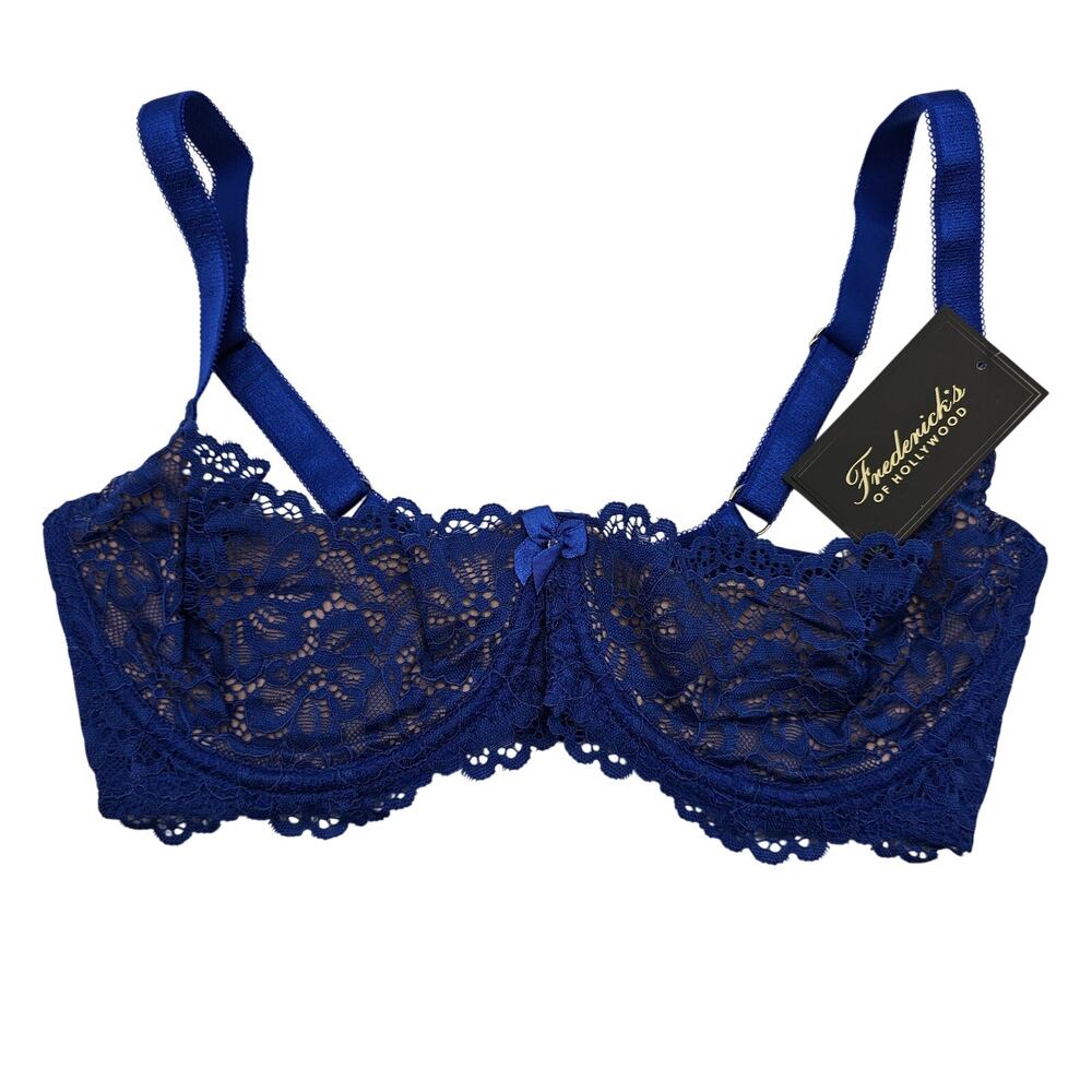 Fredericks of Hollywood Womans size 32F Sandie Floral Lace Bralette Bra Blue NEW